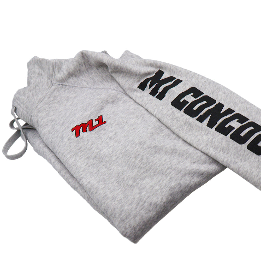 M1 Concourse Gray Hoodie – Red Logo + Sleeve Print