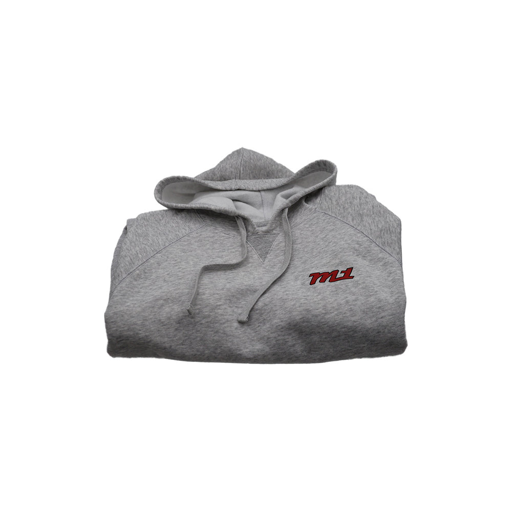 M1 Concourse Gray Hoodie – Red Logo + Sleeve Print