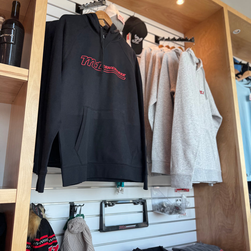 M1 Concourse Gray Hoodie – Red Logo + Sleeve Print