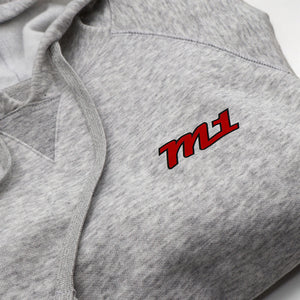 M1 Concourse Gray Hoodie – Red Logo + Sleeve Print