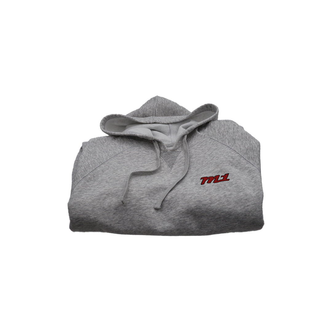 M1 Concourse Gray Hoodie – Red Logo + Sleeve Print