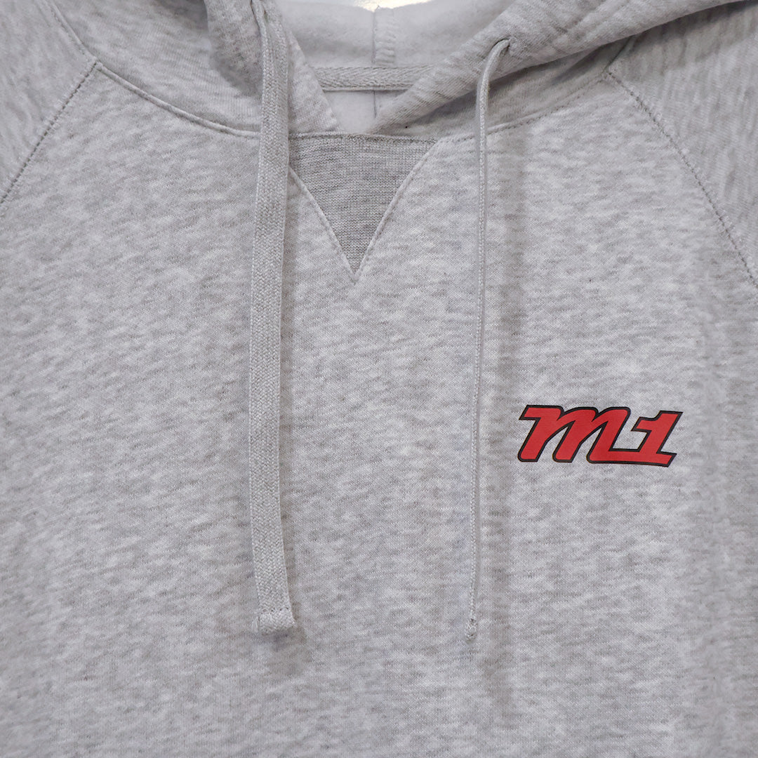 M1 Concourse Gray Hoodie – Red Logo + Sleeve Print