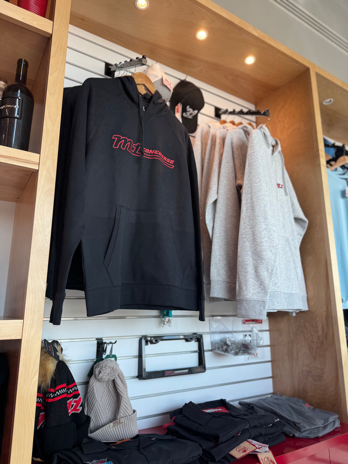 M1 Concourse Gray Hoodie – Red Logo + Sleeve Print
