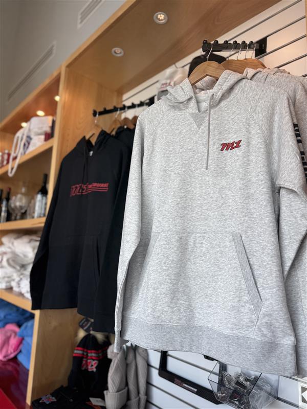 M1 Concourse Gray Hoodie – Red Logo + Sleeve Print