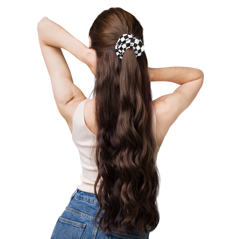 M1 Concourse Checkered Flag Scrunchie – Recycled, Stylish, Track-Ready