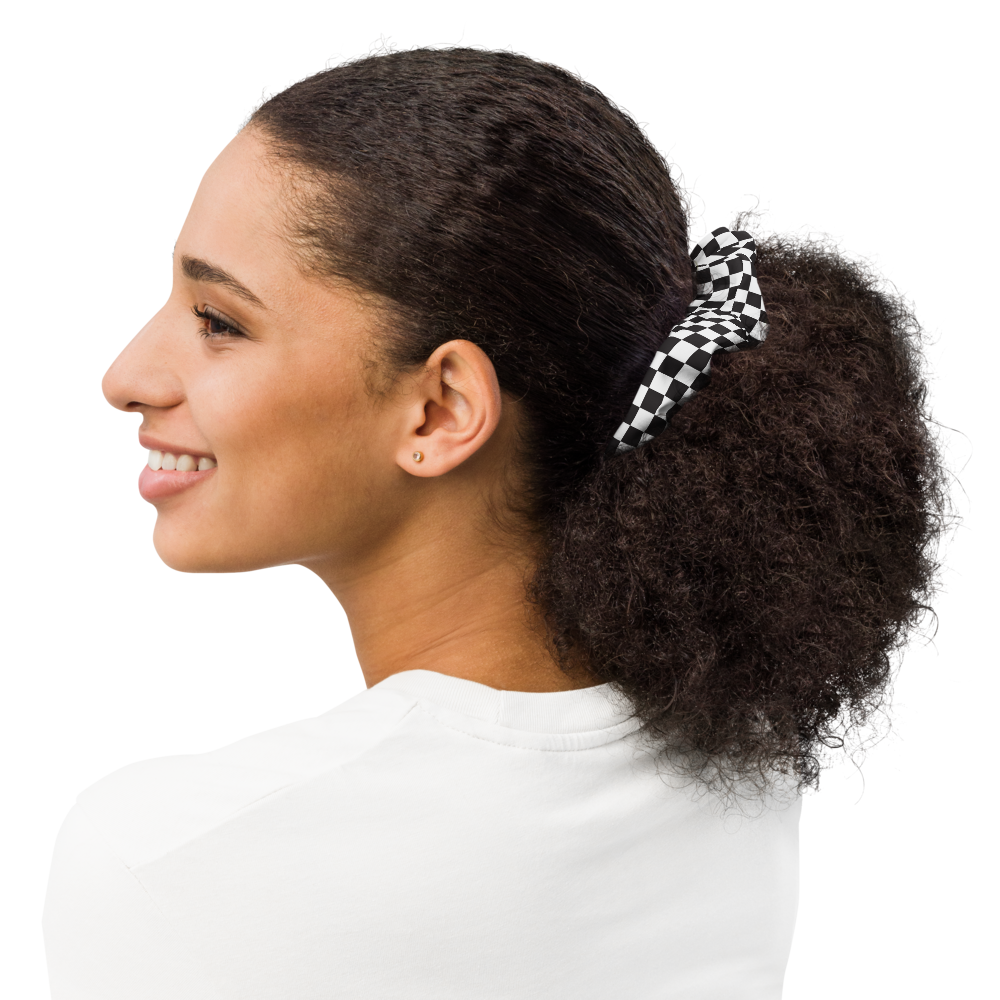 M1 Concourse Checkered Flag Scrunchie – Recycled, Stylish, Track-Ready
