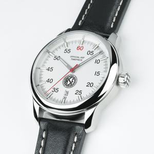 Timepiece - ASF Watch White Face with Black Leather Strap and White Stitching (Style #4)
