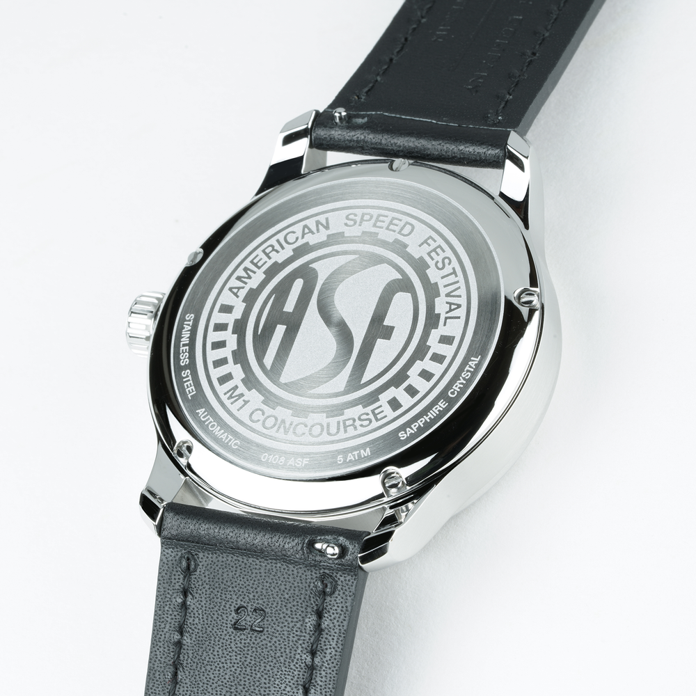 Timepiece - ASF Watch Black Face with Black Leather Strap and Yellow Stitching (Style #5)